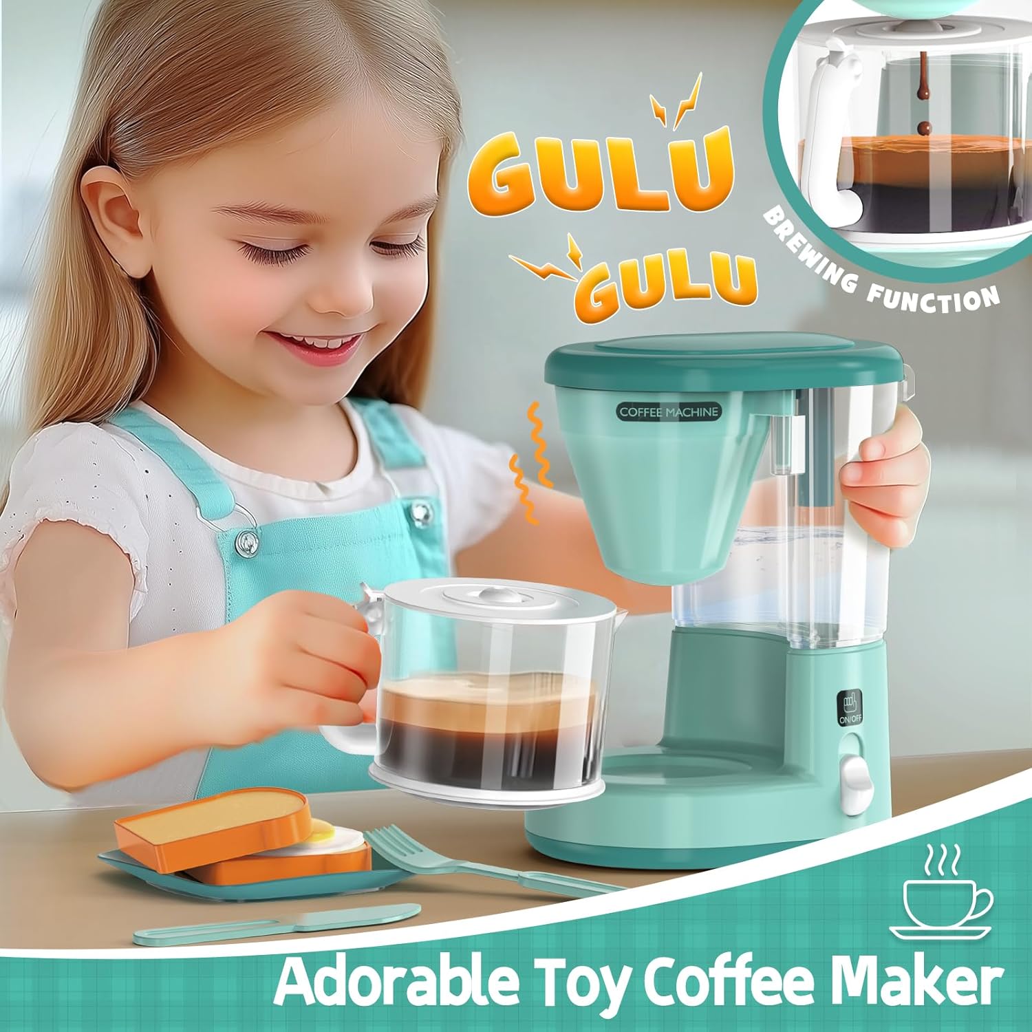 Kids Play Kitchen Accessories Toys Set, Pretend Play Kitchen Appliances Kit - Blender, Coffee Maker, Mixer, Toasters