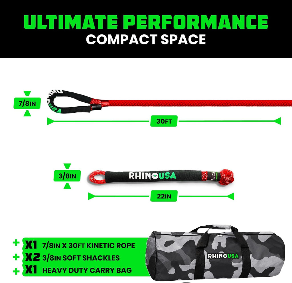 Kinetic Rope Recovery Kit, 7/8in x 30ft w/Soft Shackles