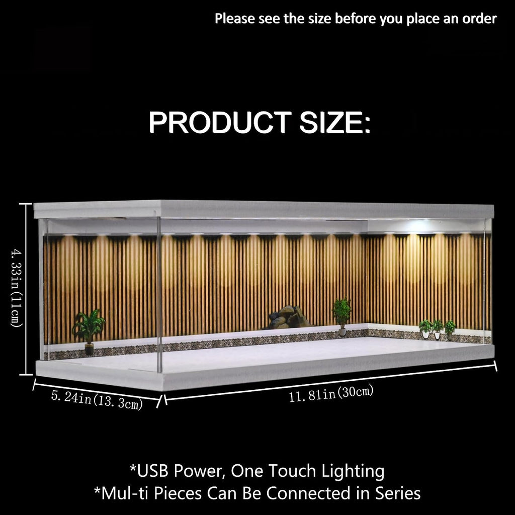 Diorama 1:64 Display Case for Hot Wheels Matchbox Mini GT Diecast Cars | Stackable 1/64 3-Color LED Car Garage