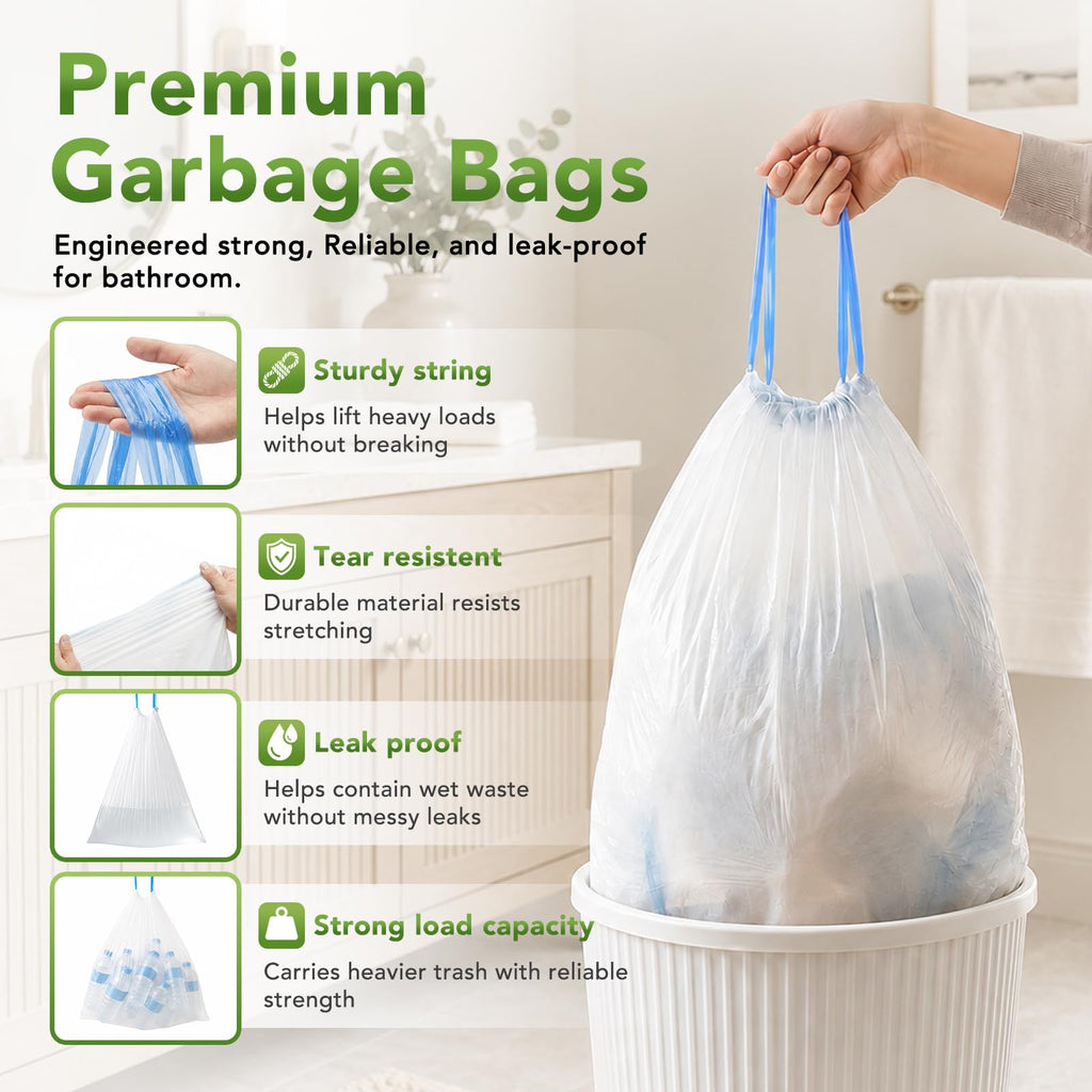 1.6 Gallon Small Drawstring Trash Bags Mini Garbage Bags 60 Counts