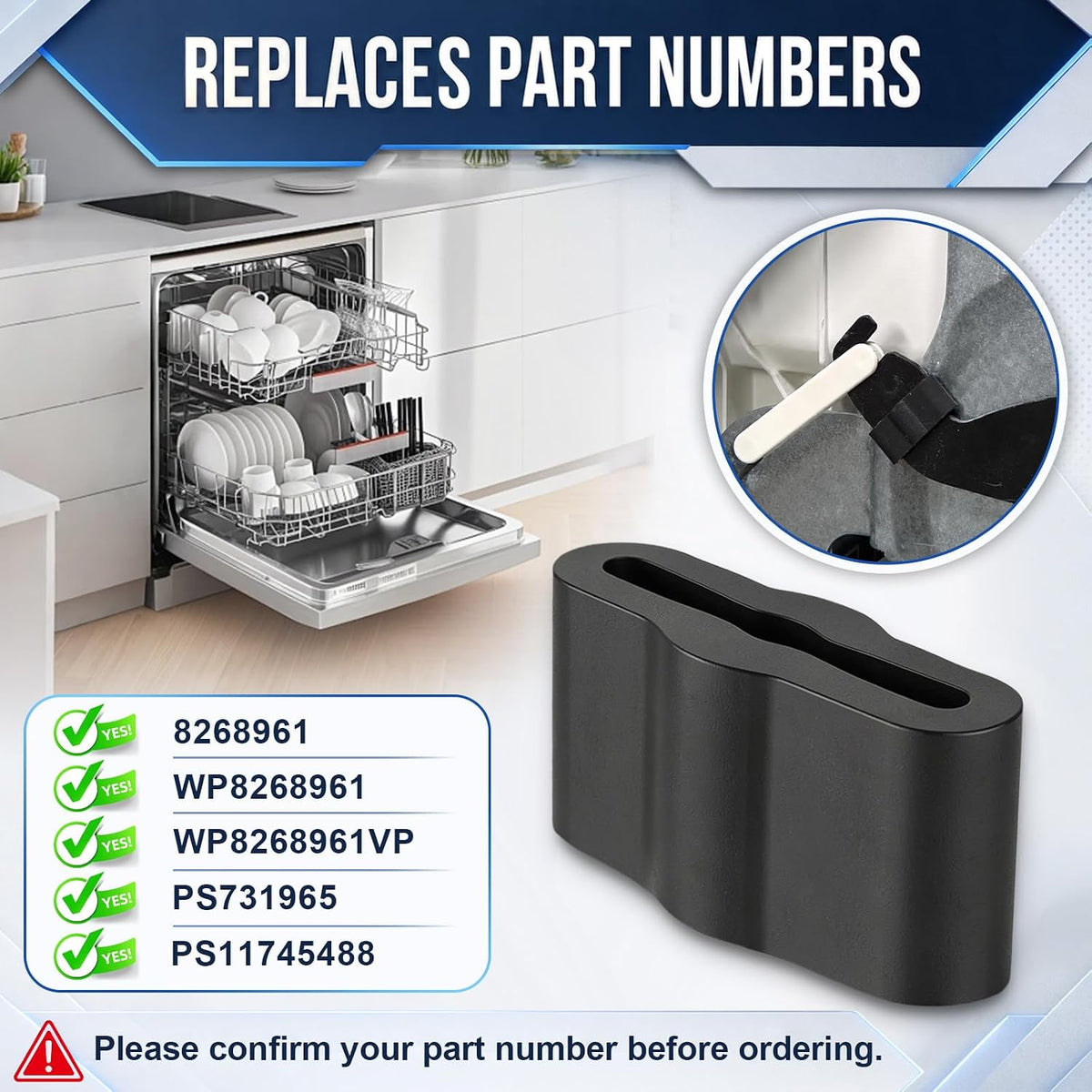 WP8268961 Dishwasher Hinge Bushing Replacement for Whirlpool, Kenmore, KitchenAid, Maytag - Replaces AH731965, EA731965, PS731965, LP12954