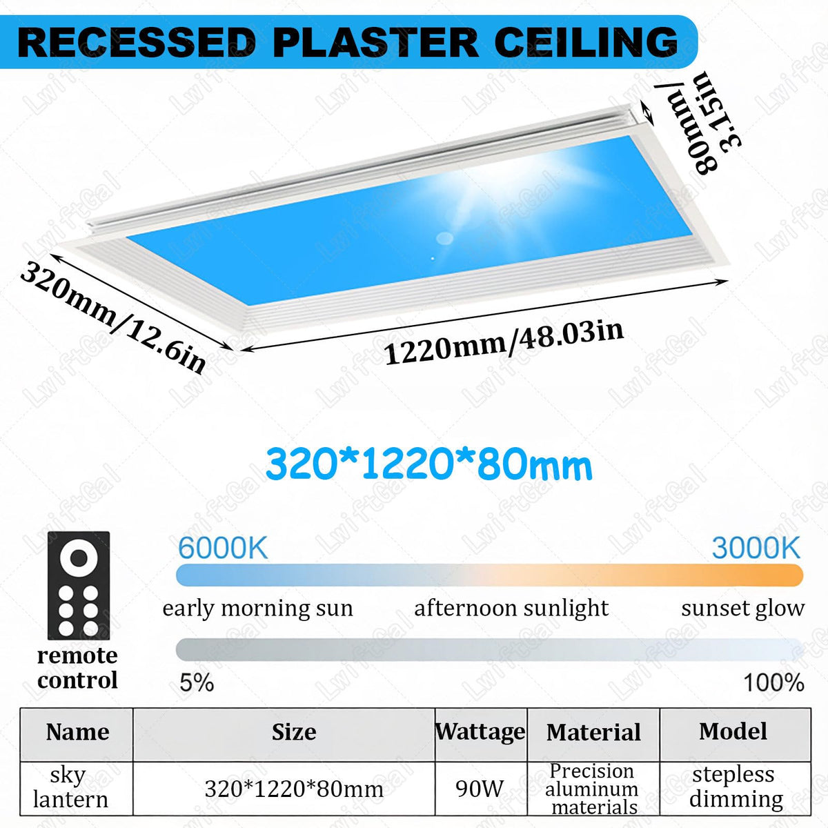 Smart Blue Sky Light, False Window Light Panel with Remote Control, Artificial Skylight with Adjustable Brightness
