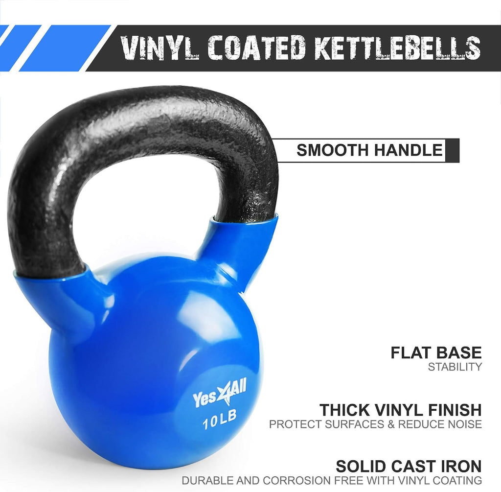 Kettlebell, Vinyl Coated Kettlebell Cast Iron Sets with Stable Flat Bottom for Full Body Workout, Push up, Grip