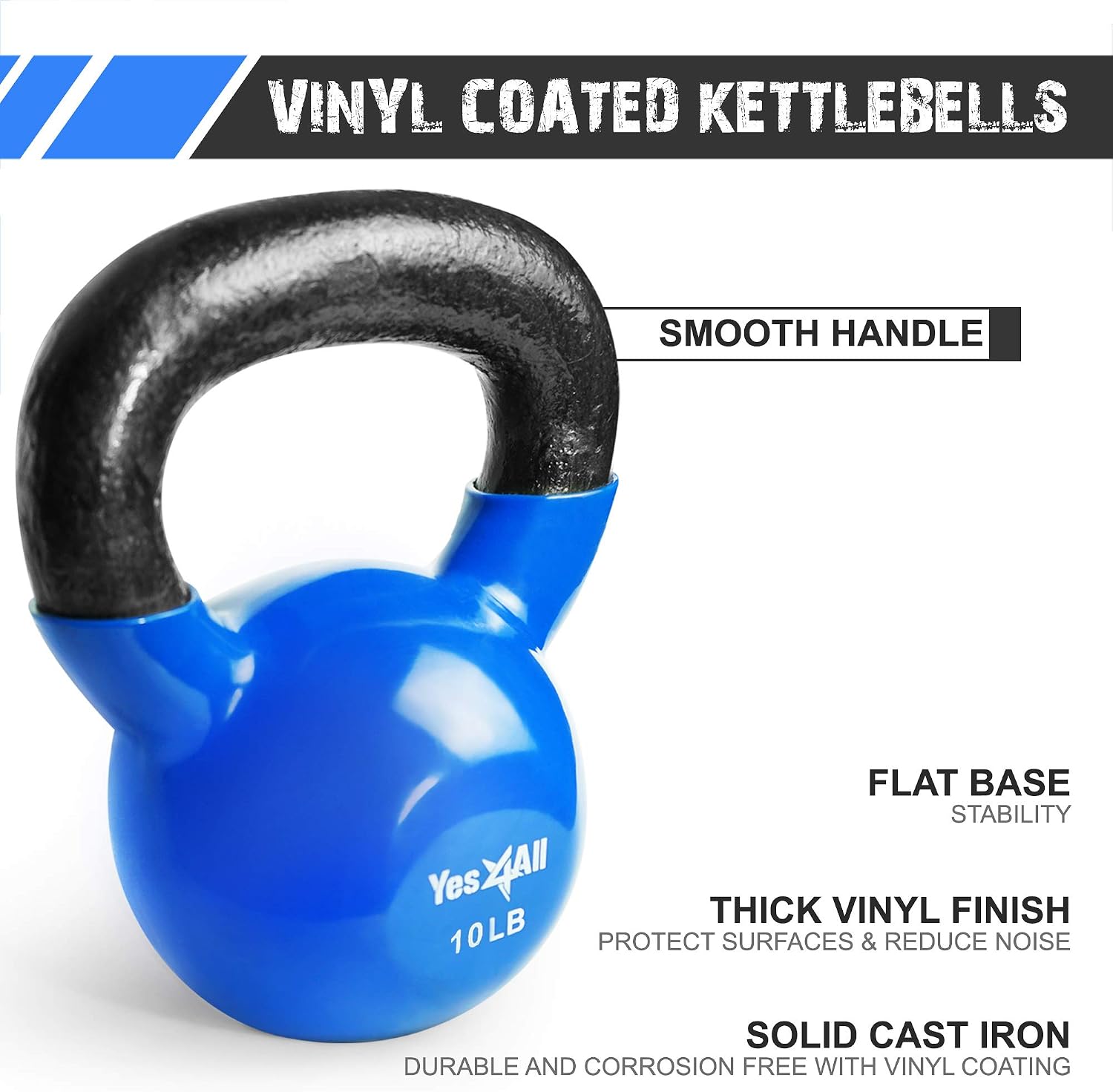 Kettlebell, Vinyl Coated Kettlebell Cast Iron Sets with Stable Flat Bottom for Full Body Workout, Push up, Grip