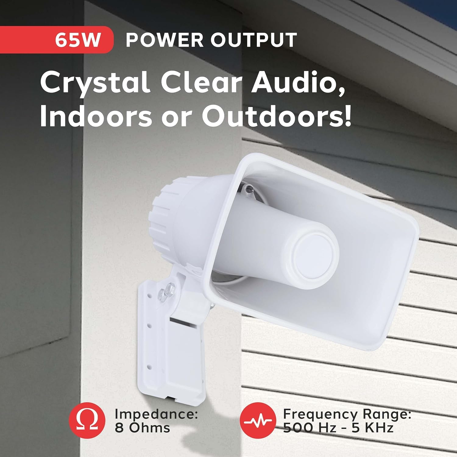 Indoor / Outdoor PA Horn Speaker - 8” Portable PA Speaker with 8 Ohms Impedance & 65 Watts Peak Power, Mounting