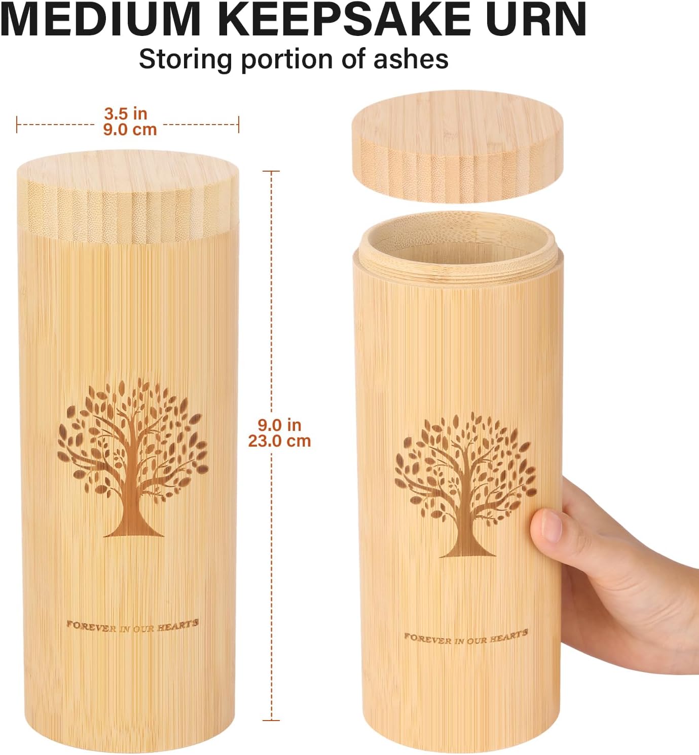 Medium Urn for Human Ashes Keepsake with Screw On Lid,Bamboo Cremation Urn for Adult Female Male Women,Scattering