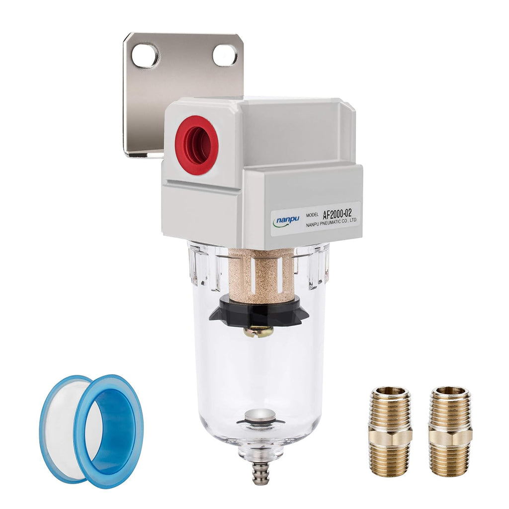 NANPU 1/4" NPT Compressed Air Line Filter, 5 Micron Brass Element