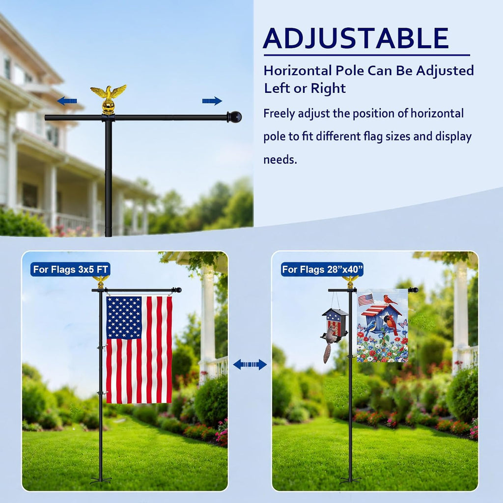 10FT Adjustable Garden Flag Pole Stand with Eagle Top | For 3x5 Feet & 28x40 Inch Flags, Heavy Duty Free standing