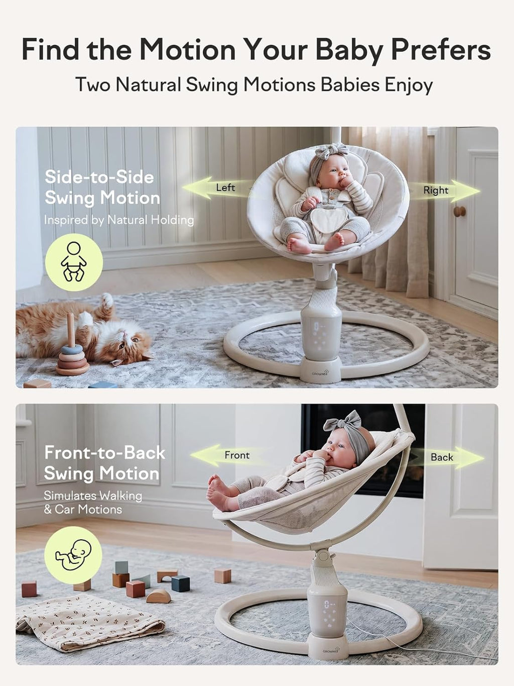 Baby Swings for Infants, Dual Motion Side-to-Side & Front-to-Back | Baby Swing Rocker with 5 Speeds and Built-in