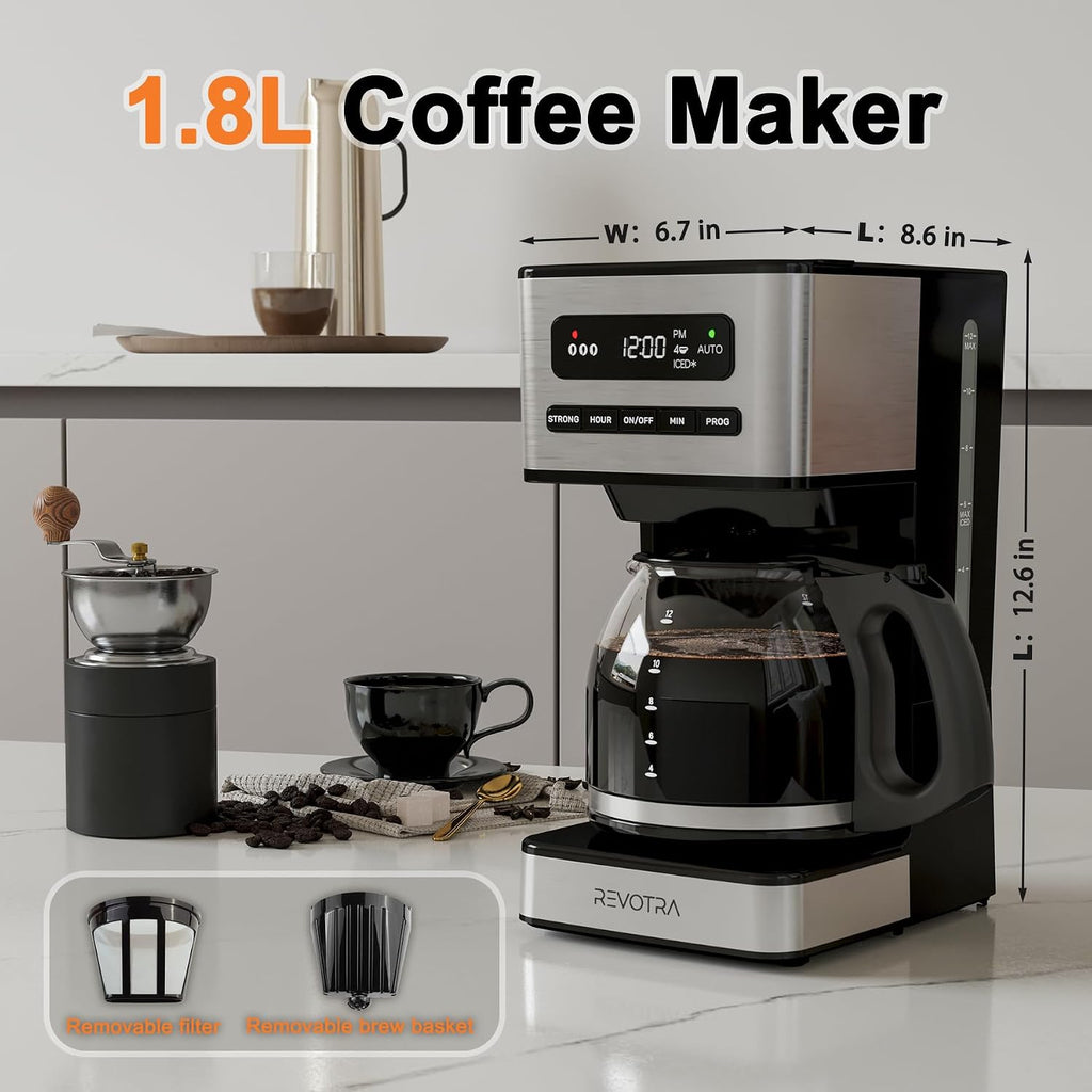 12 Cup Programmable Coffee Maker, Hot and Iced Drip Coffee Makers | Regular & Strong Brew Drip Coffee Machine, 1-4