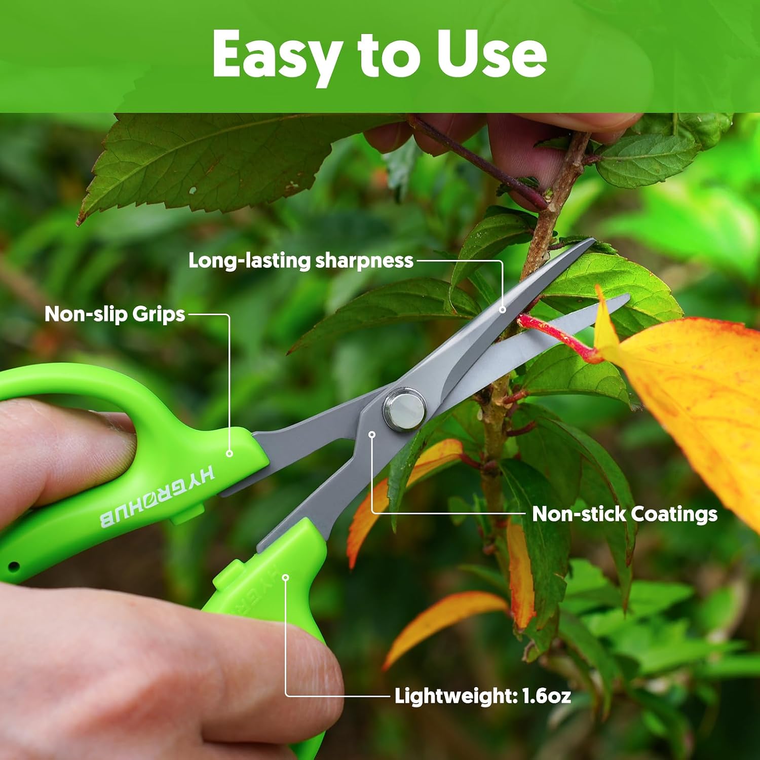 Garden Scissors, 6-in Curved Blade Pruning Shears, Non-Stick Coated Steel | Sharp Small Gardening Snips for Plants