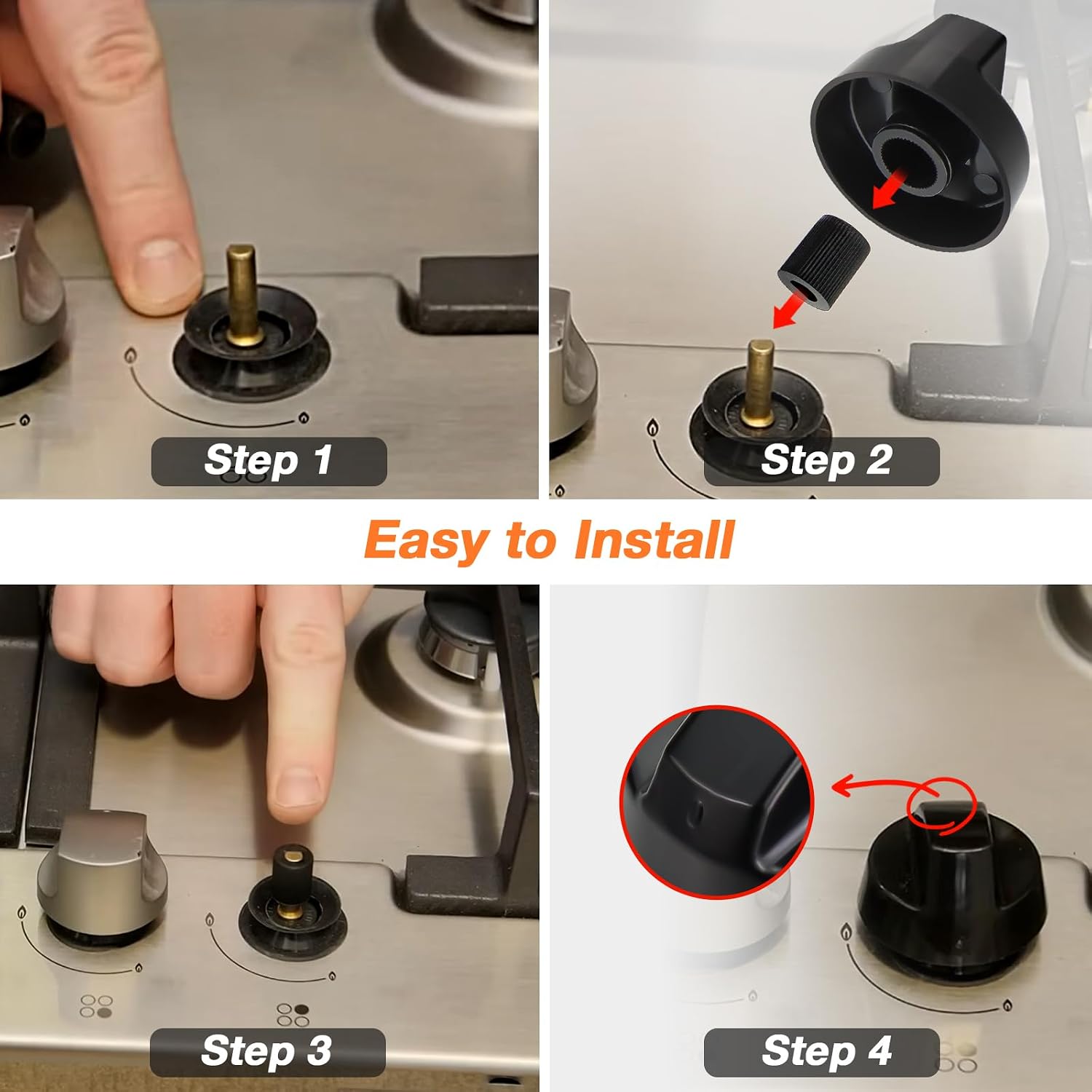 4 Pack Black Universal Control Knobs with 12 Adapters - Compatible for Oven Stove Range - Universal Stove Knobs