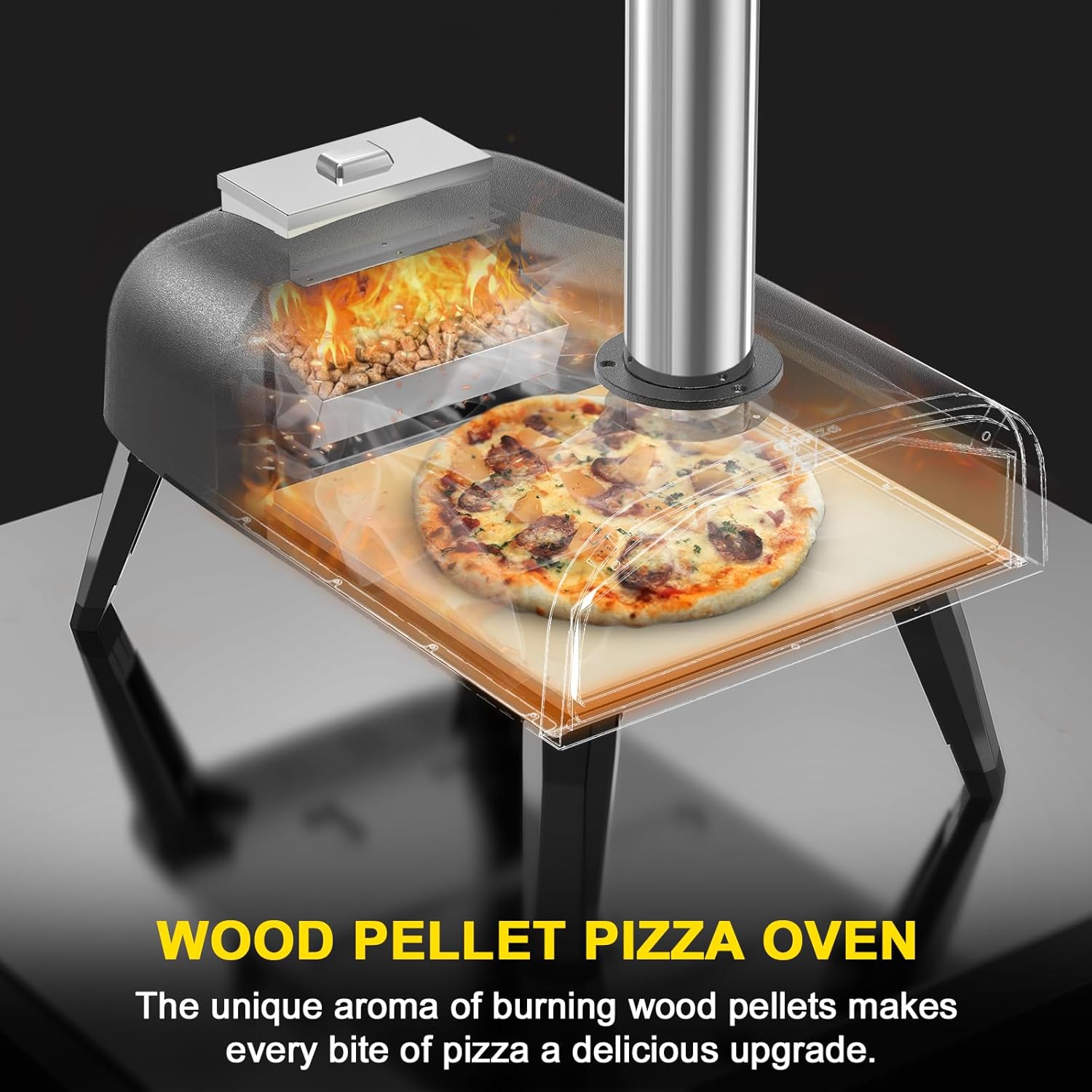 Pizza Oven Outdoor 12" Wood Fired Pizza Ovens Pellet Pizza Stove for outside, Portable Stainless Steel Pizza Oven for