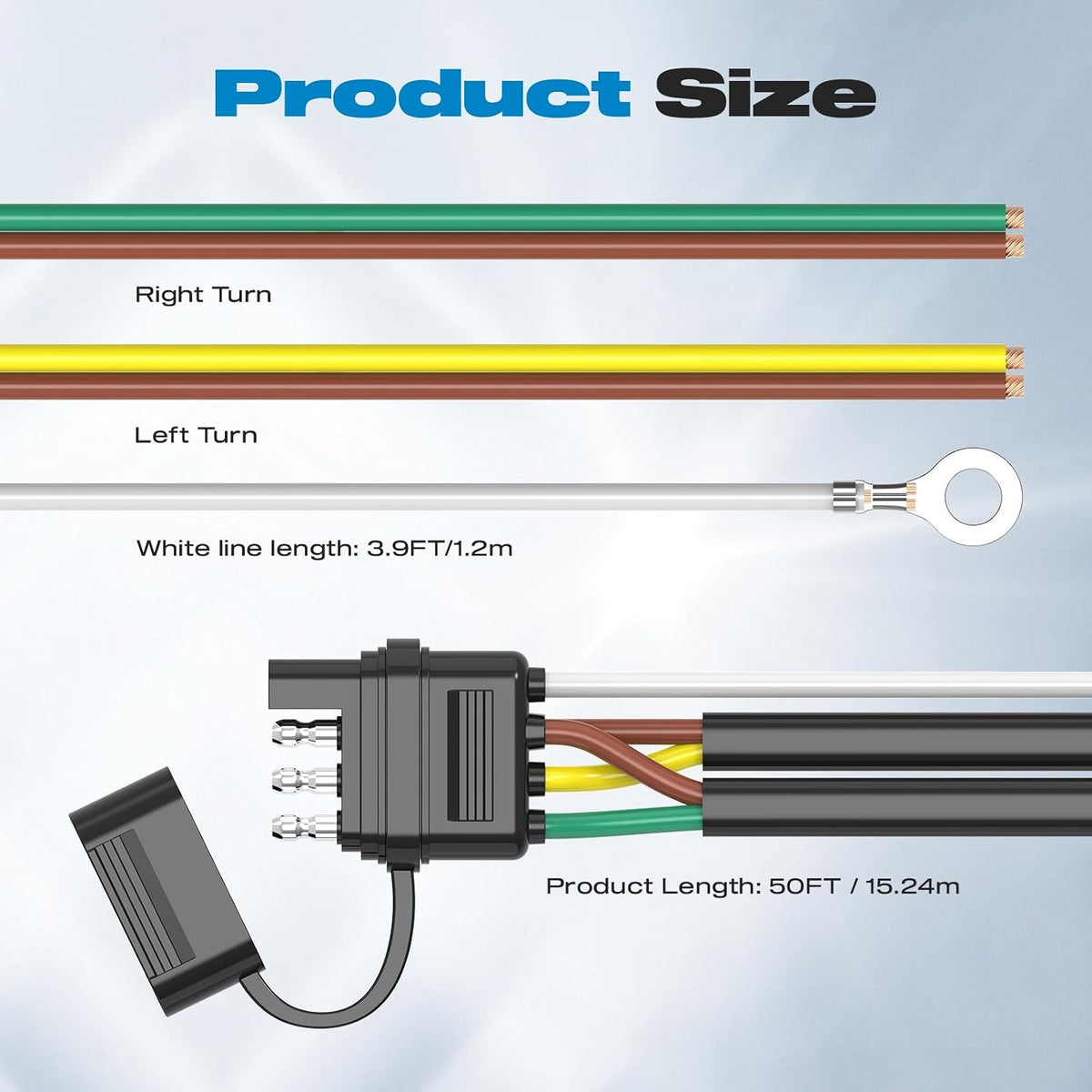 4 Pin 5 Wire Trailer Wiring Harness Kit, Malictele 50FT 16AWG Core with Jacketed Cable Trailer Light Kit 4 Way Flat 5