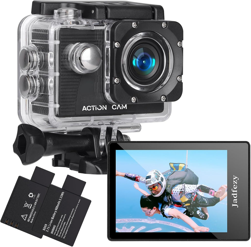 Action Camera FHD 1080P 12MP, 98FT/30M Underwater Waterproof Camera with 2 Batteries, Wide Angle Sports Camera with