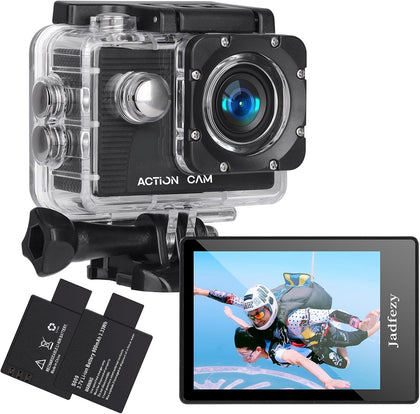 Action Camera FHD 1080P 12MP, 98FT/30M Underwater Waterproof Camera with 2 Batteries, Wide Angle Sports Camera with