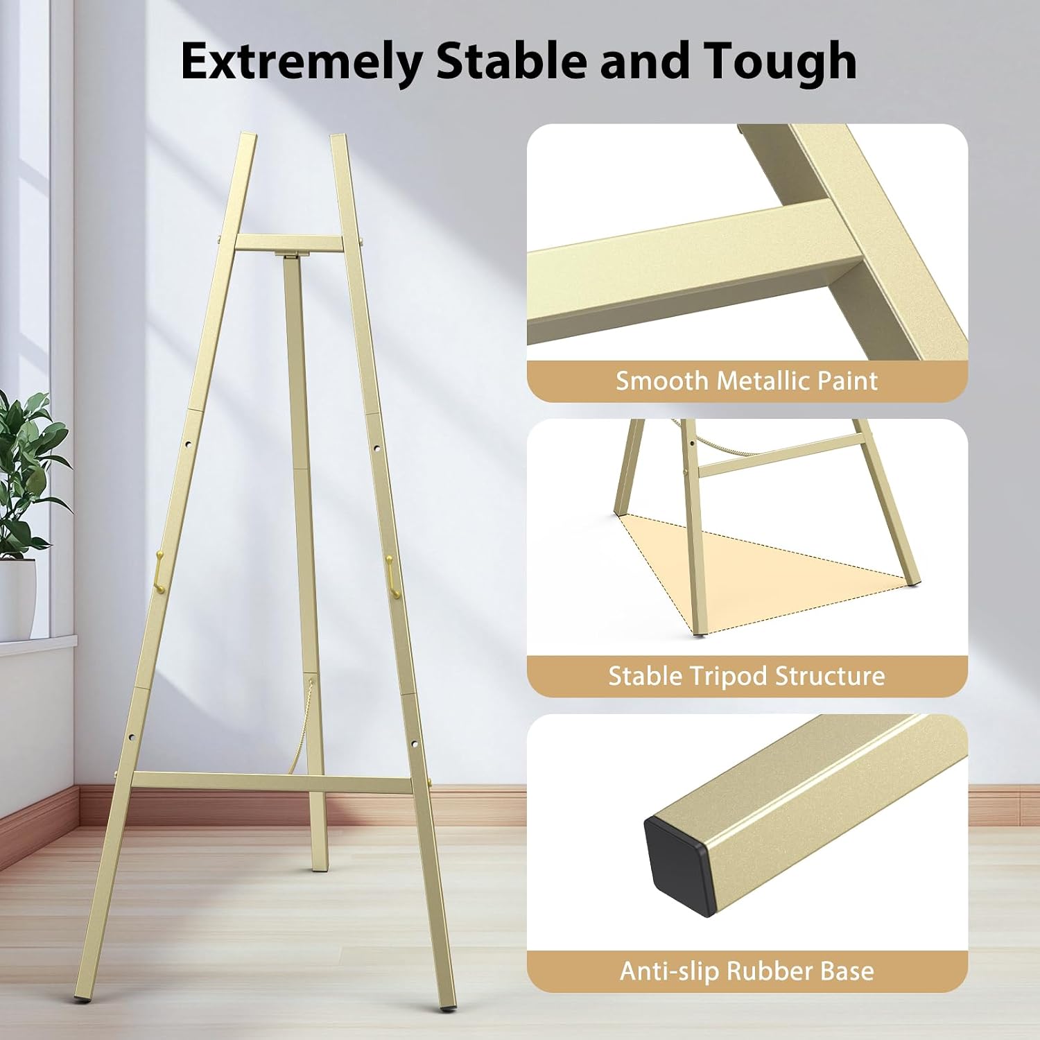 Gold Metal Easel Stand 47 Inch Adjustable Floor Display Sign Holder | 4-Tier Metal Easel Stand for Display with