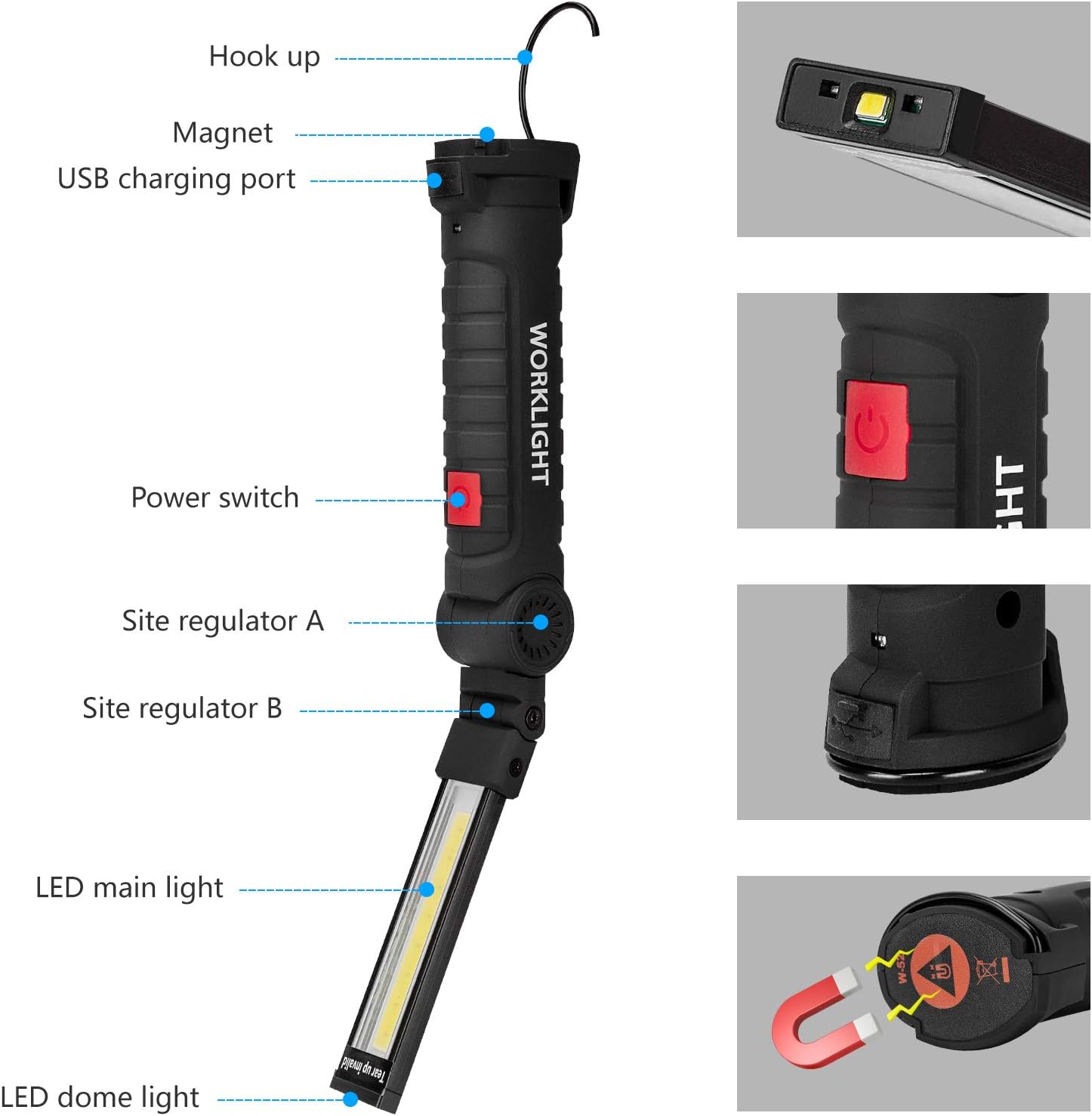Tool Gifts for Men 2Pack Rechargeable LED Work Lights with Magnetic Base, 360° Rotation,Versatile Lighting for