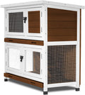 2 Story Rabbit Hutch, Indoor Outdoor Bunny Hutch Solid Wood Rabbit Cage with Removable Trays, Waterproof Asphalt