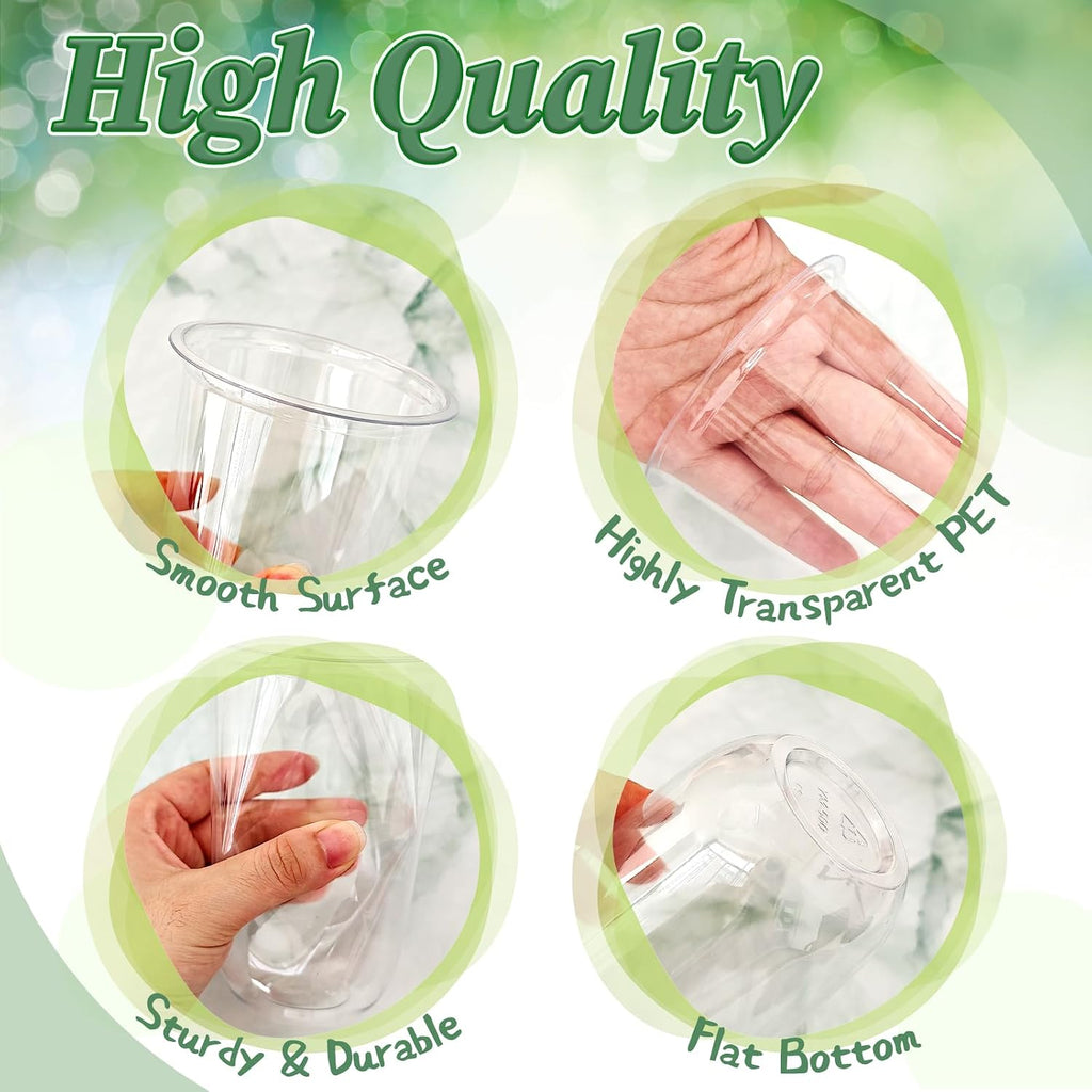 25 Set 16oz Plastic Cups with Flat Lids and Straws,Disposable Plastic Iced Coffee Cup,Disposable Clear Drinking Cups