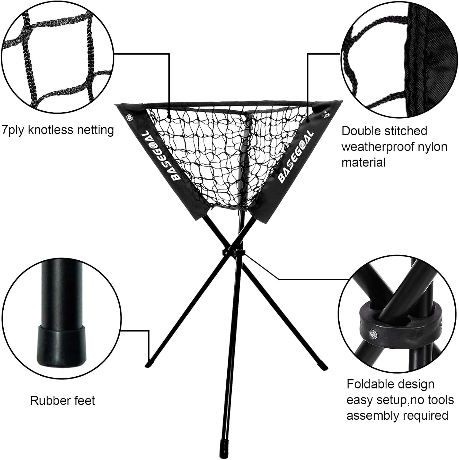 7x7ft Baseball Practice Net with Batting Tee,Caddy and Strike Zone | Baseball backstop net with 7-strand knotless