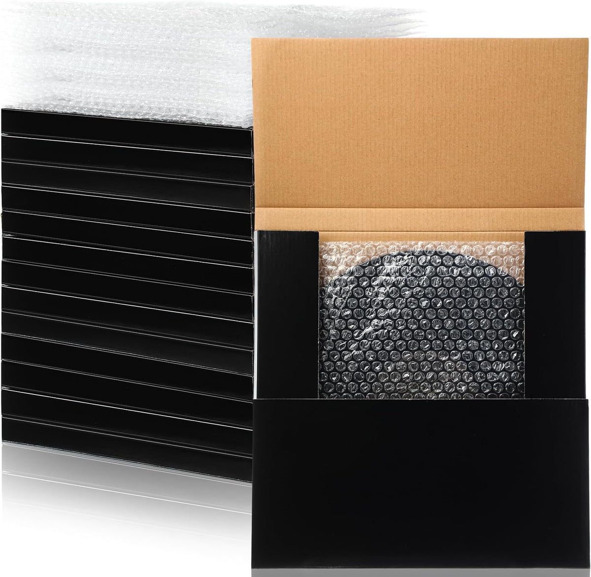 10 Sets 12.6 x 12.6 x 1" Vinyl Record Shipping Boxes, Black