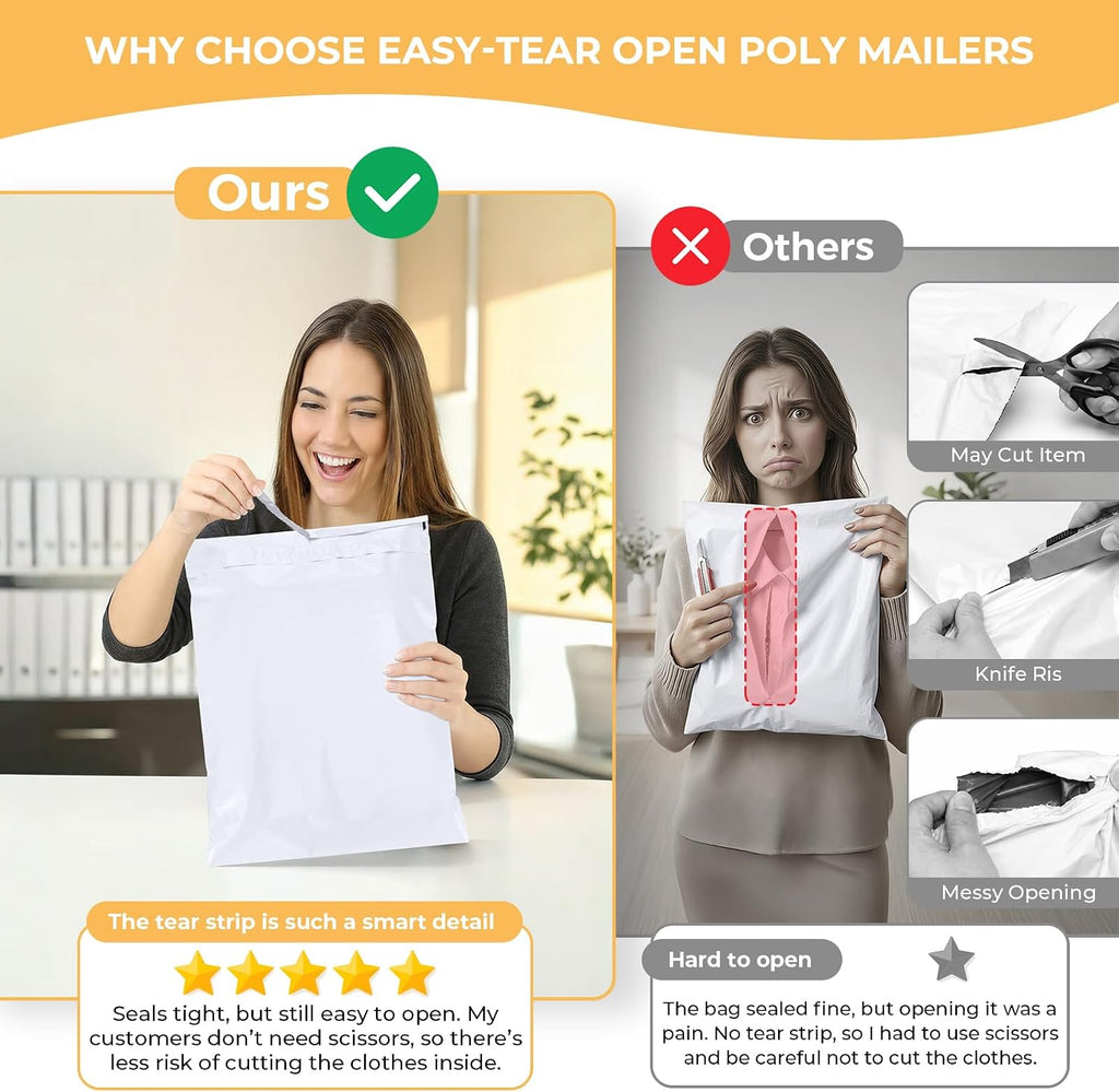 Poly Mailers 14.5x19 50Pcs White Large Shipping Bags for Clothes | Mailers Poly Bags with Self Seal and Easy-Open