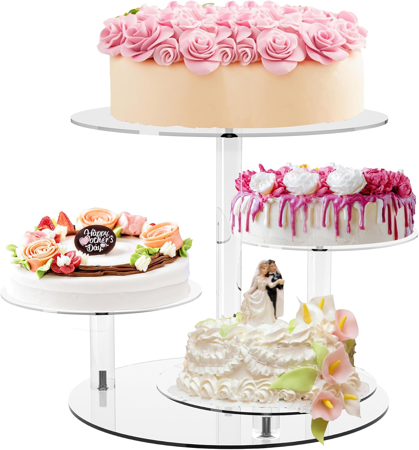 Cupcake Stand, Round Cake Stand, 4 Tier Cupcakes and Cakes Comb for 8-12 Inch Cakes, Tiered Cupcake Tree Tower, Clear