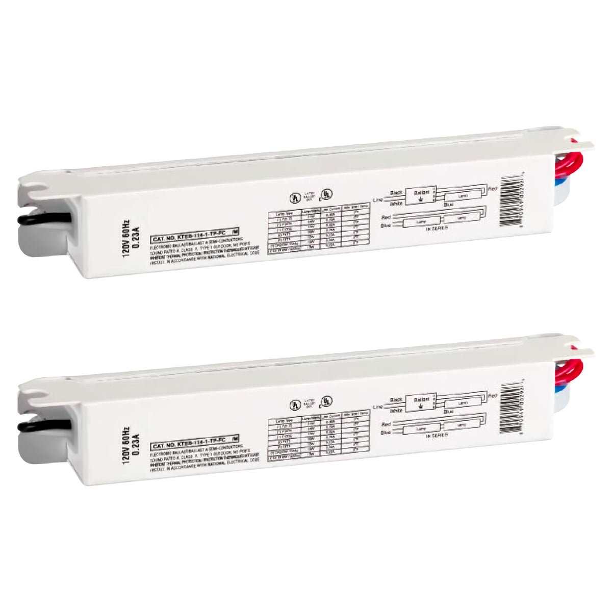T5 Fluorescent Ballast, 14W, 120V, 1 Lamp, Rapid Start, 2 Pack