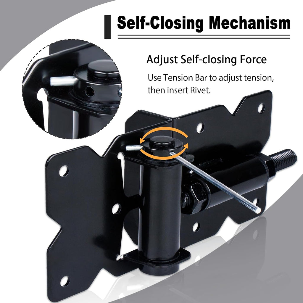 90 Degree Self Closing Gate Hinges - Heavy Duty Vinyl Fence Gate Kit & Baby Gate Hinges, Adjustable Closing Force for