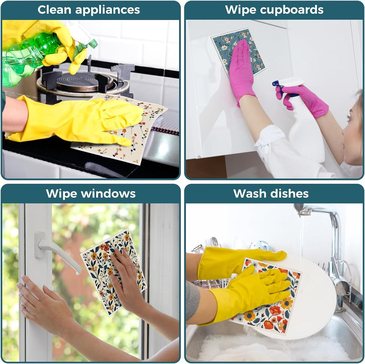 10 Pack Swedish Dishcloths, Reusable Kitchen Towels with Clips, Plant