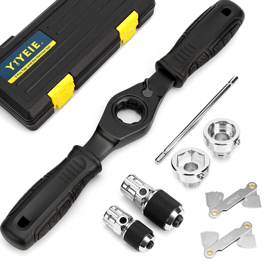 YIYEIE 8PC Ratcheting Tap Handle, 2-IN-1 Extendable Tap Wrench & Die Handle