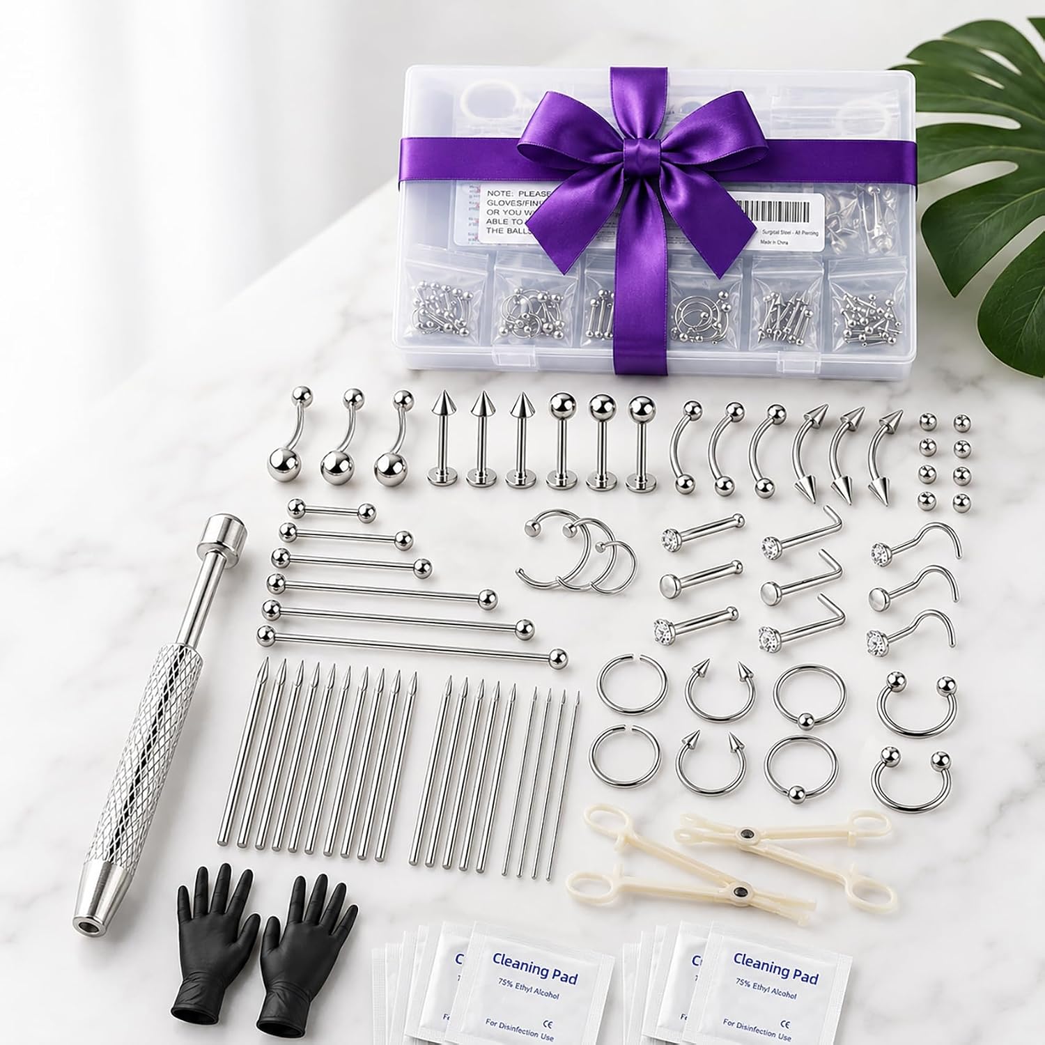 Body Piercing Kit with Piercing Jewelry, Complete 91PCS Set