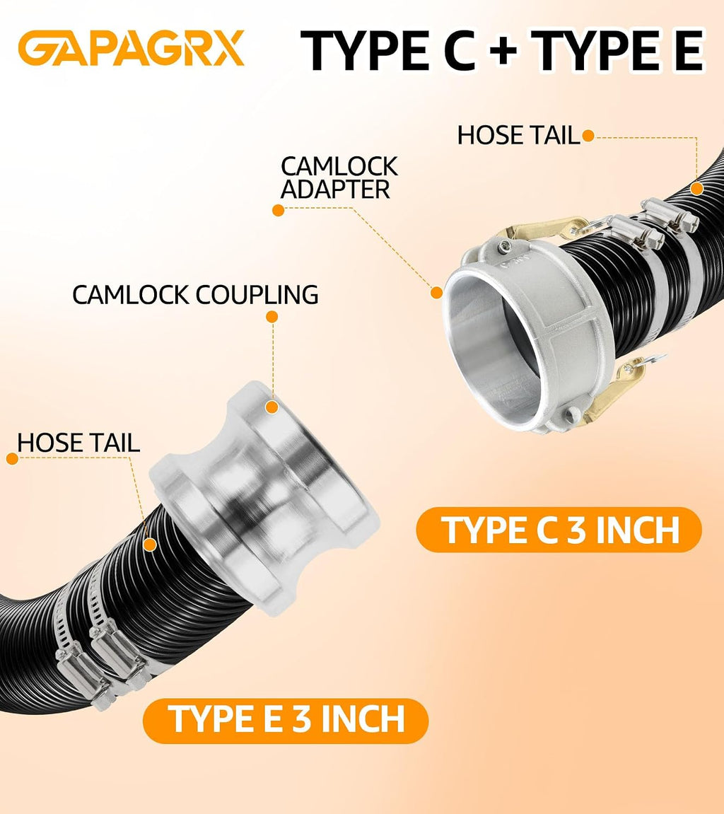 2 Set 3" Camlock Fitting Type C&E, Aluminum Cam and Groove Hose Fitting Kit