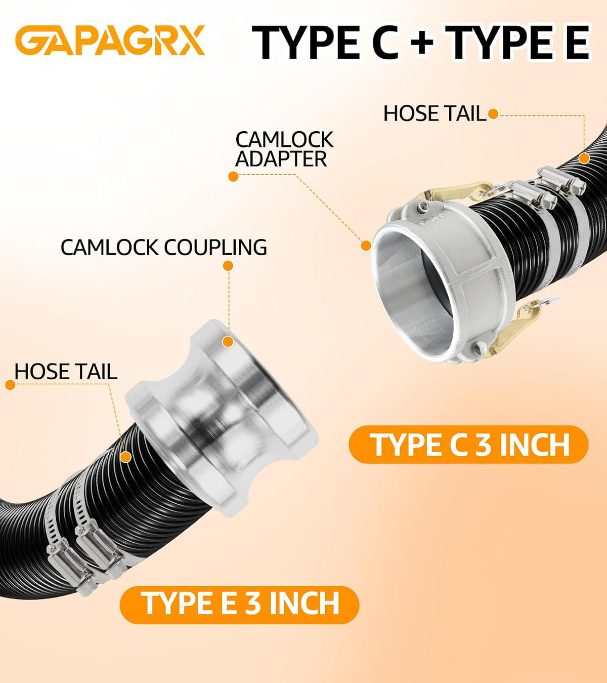 2 Set 3" Camlock Fitting Type C&E, Aluminum Cam and Groove Hose Fitting Kit
