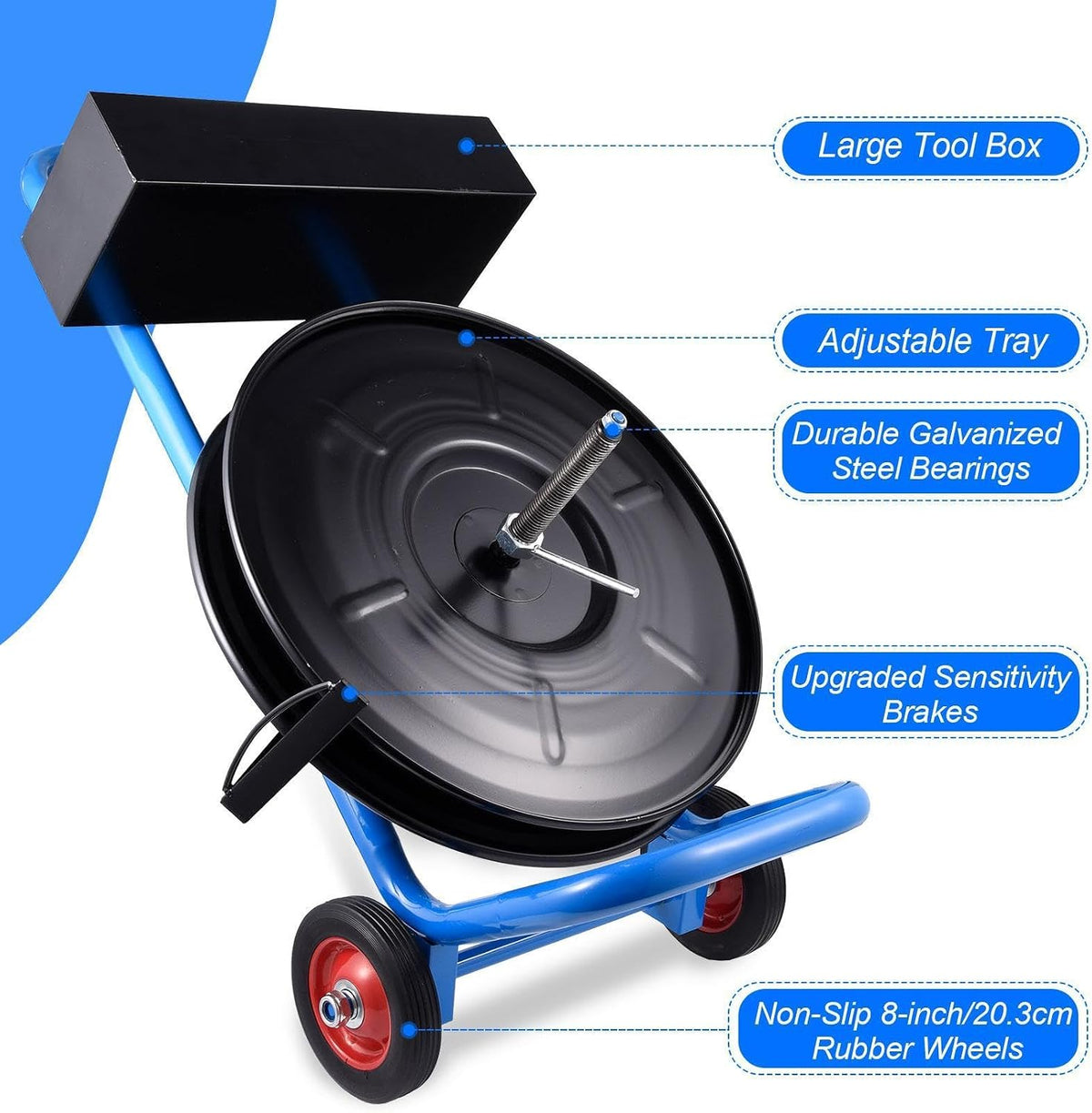 Heavy Duty Strapping Cart Dispenser for 15.7" PET & 7.9" PP/Fibre Coils, Movable Banding Machine with Brake System &