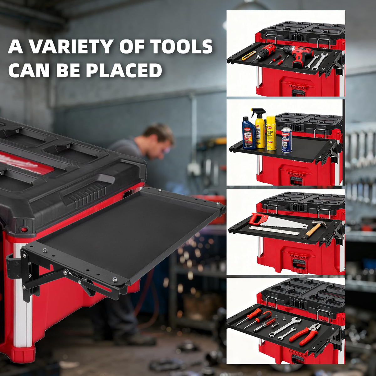 Folding Packout Mount Compatible with Milwaukee Packout Toolbox, Heavy Duty Foldable Work Table for Side Storage of