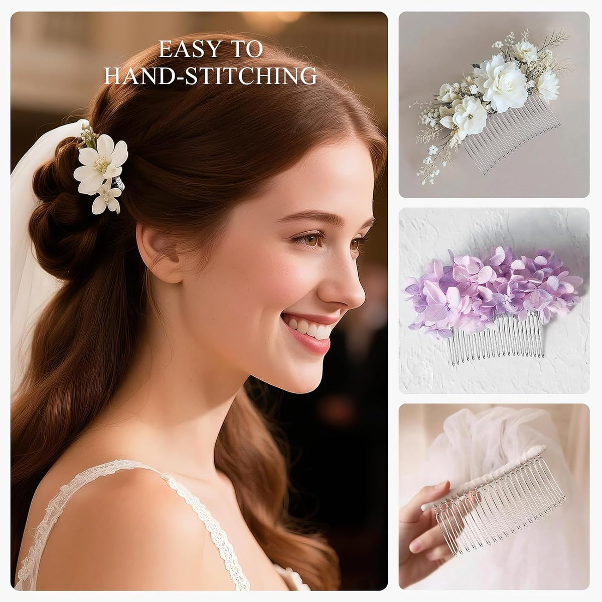 30 Teeth Ribbon-wrapped Veil Combs, 1.8" Extra Long Teeth Bridal Hair Comb for Long Wedding Veils, Sturdy Metal Wire