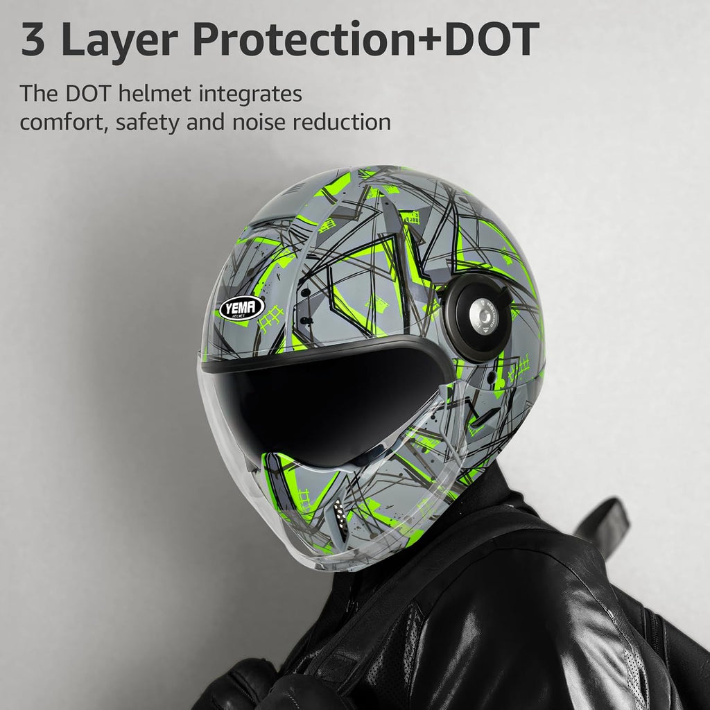 Convertible 3/4 Full Face Motorcycle Helmet DOT Approved - Dual Visor Motocross Off-Road Helmet for Adults, Modular