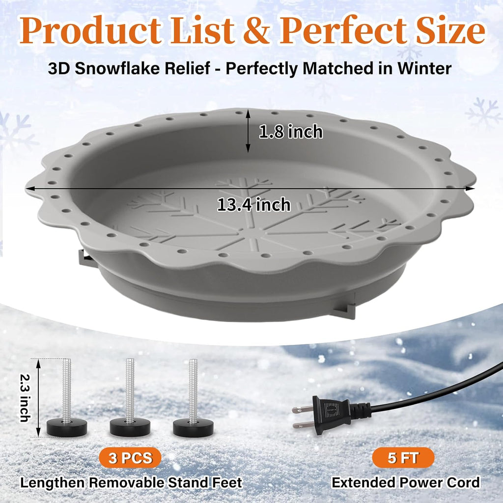 Heated Bird Baths for Outdoors Winter, 100W Heated Birdbath, Grey