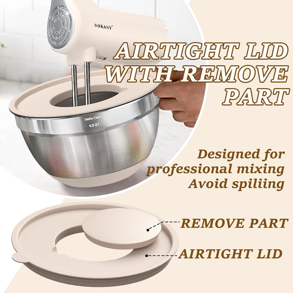 Mixing Bowls with Airtight Lids Set, 8PCS Stainless Steel Nesting Bowls with Grater Attachments, Non-Slip Bottoms, 5
