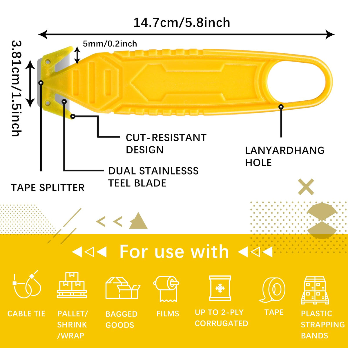 50 Pcs Safety Box Cutter with Concealed Blade Opener, Yellow
