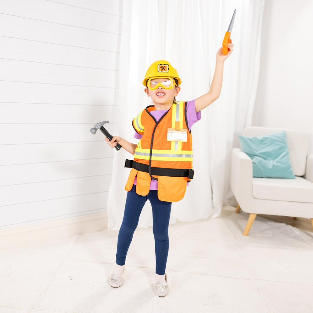 Melissa & Doug Construction Costume, Pretend Play Dress Up Set (6-Pc) Tools, Vest & Accessories, Role Play Toys for