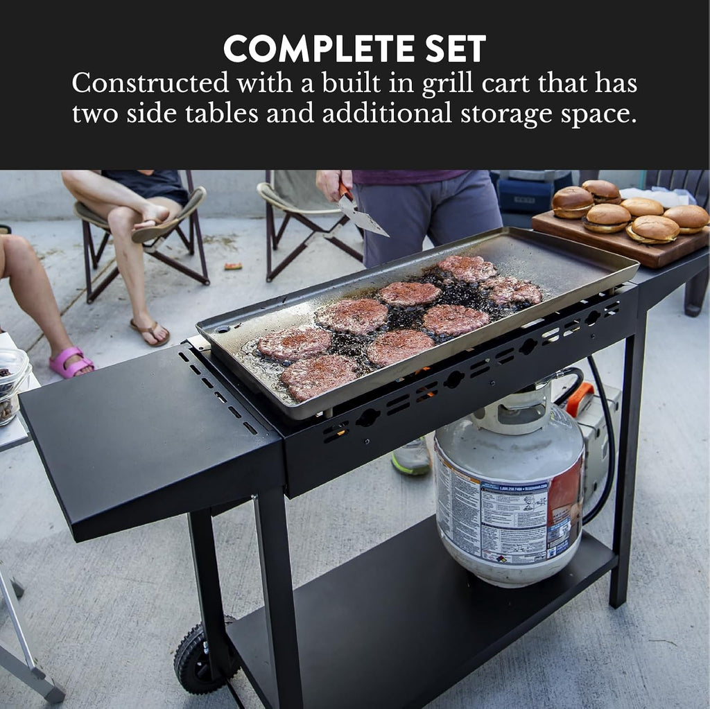 Flat Top Grill With 4 Burners - Premium Propane Outdoor Grill Cart - Stainless Steel Auto Ignition Camping Griddle