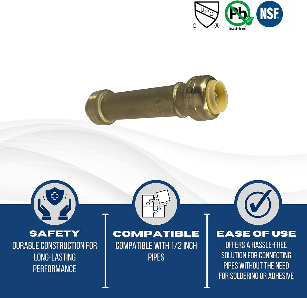 2 Pack XFITTING 1/2" Push Fit Slip Coupling, 1/2" Push to Connect Coupling