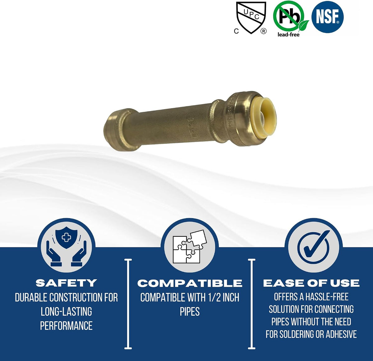 2 Pack XFITTING 1/2" Push Fit Slip Coupling, 1/2" Push to Connect Coupling