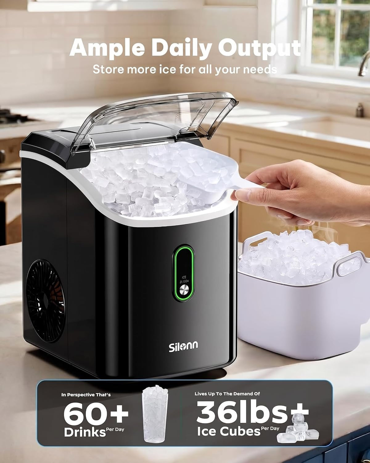 Nugget Ice Maker Countertop - 36lbs 24H Chewable Pellet Sonic Ice