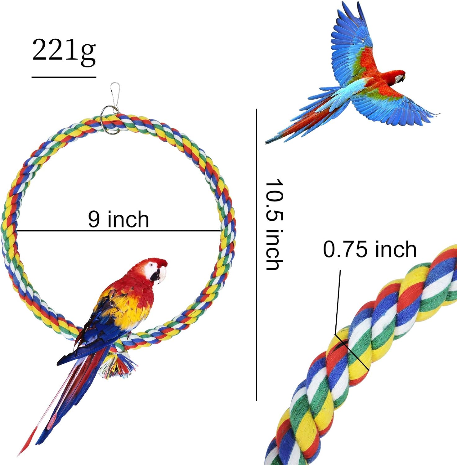 Bird Swing, Cage Hanging Cotton Rope Swing Bite Resistance Perches Boredom Breaker for Budgie, Cockatiels, Conures