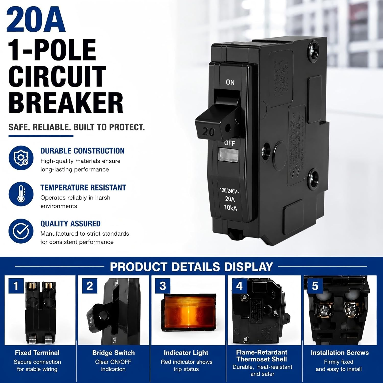1-Pole 20 Amp Circuit Breaker, Compatible with QO120, for QO Load Centers | 120/240V AC, 10kAIC, Thermal Magnetic
