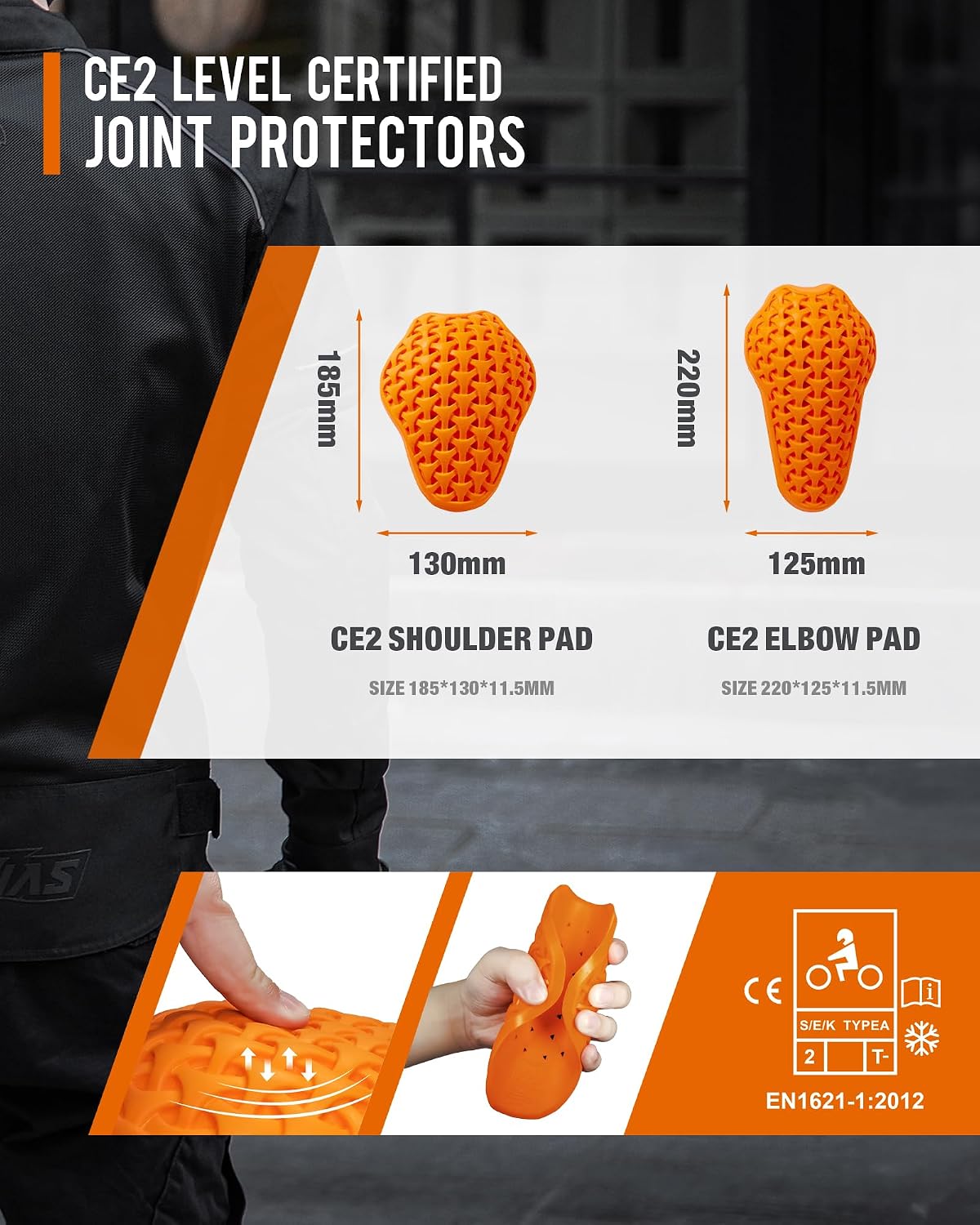 Certified Armor Pads Set Elbow Shoulder Back for Motorcycle Jackets | Motorcycle Armor Protector Inserts CE Level 2